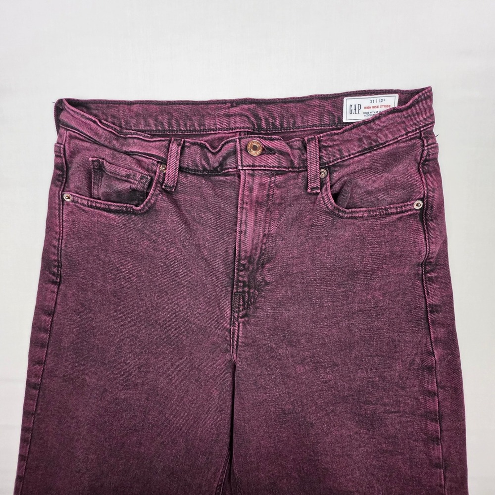 GAP High Rise Stride Jeans Women 31 12S Burgundy Overdyed Regenerative Cotton - Picture 3 of 11